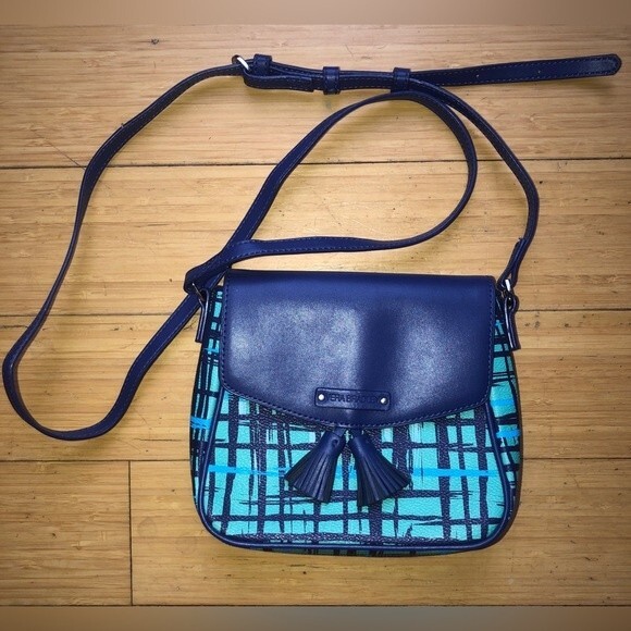 VERA BRADLEY Tassel Crossbody Navy Teal Art Plaid NEW NWOT - Picture 1 of 9